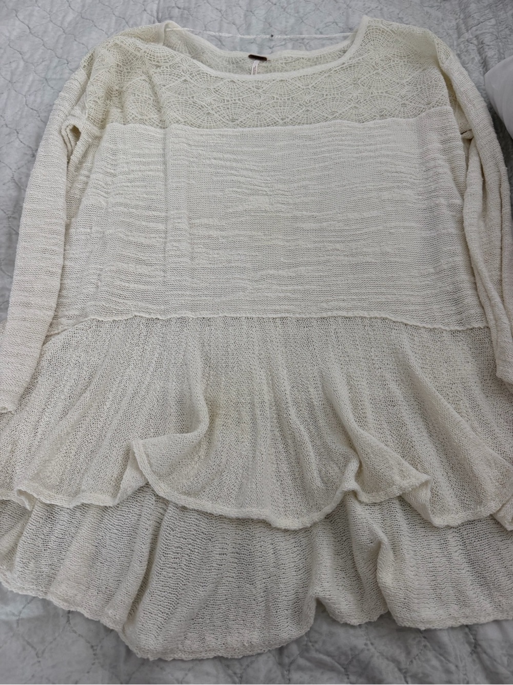 Free People Off-White Lace Knit Sheer Top